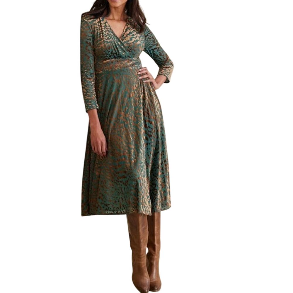 SOFT SURROUNDINGS Shae Velvet Burnout Animal Print Surplice Midi Dress - Sz L